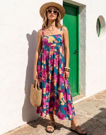 Floral Print Sleeveless Maxi Dress