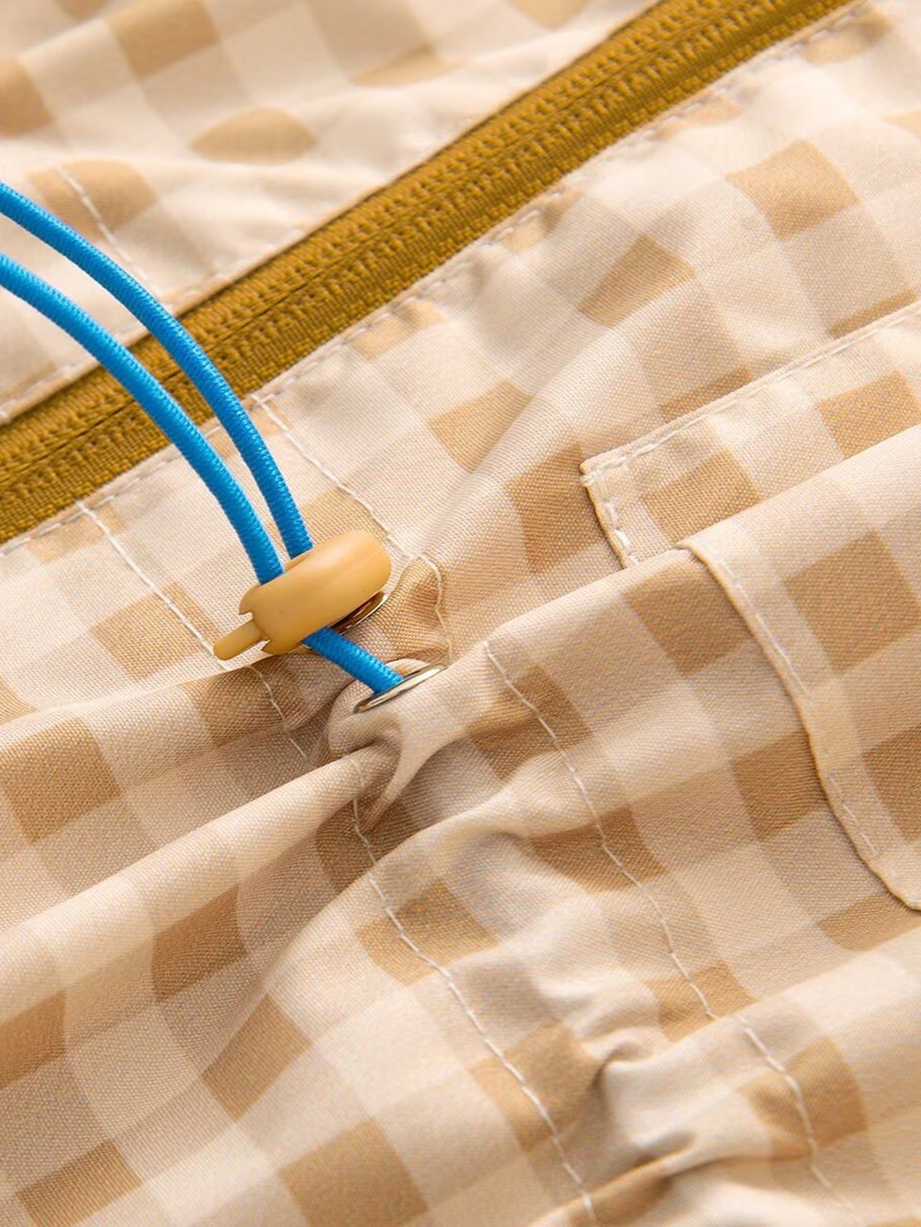 Gingham Drawstring Waist Hooded Jacket