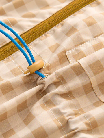 Gingham Drawstring Waist Hooded Jacket