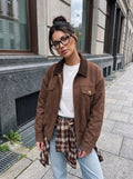 Brown Suede Ribbed Collar Jacket