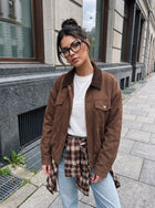 Brown Suede Ribbed Collar Jacket