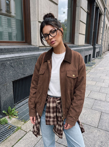 Brown Suede Ribbed Collar Jacket