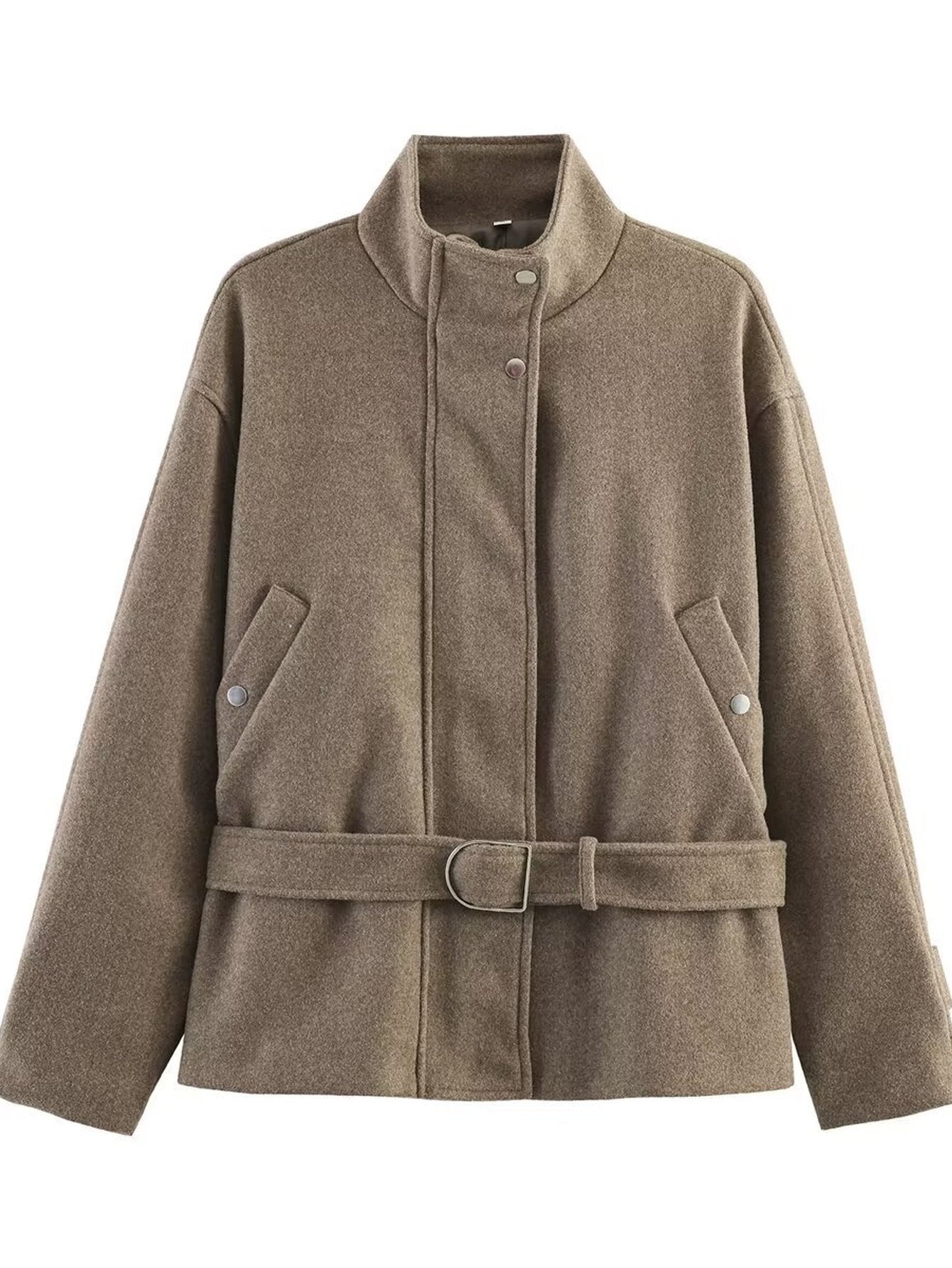 Cozy Belted Stand Collar Wool Jacket