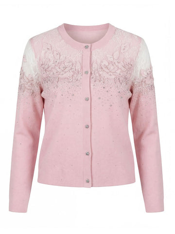 Embellished Lace Trim Knit Cardigan