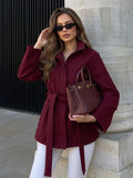 Stand Collar Belted Wool Coat