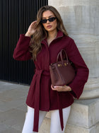 Stand Collar Belted Wool Coat