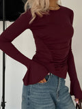 Ruched Flare Sleeve Fitted Tee