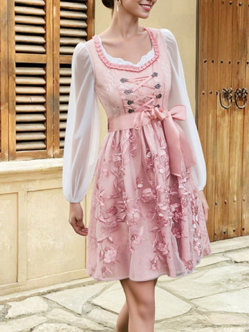 Floral Embroidered Lace Dirndl Dress
