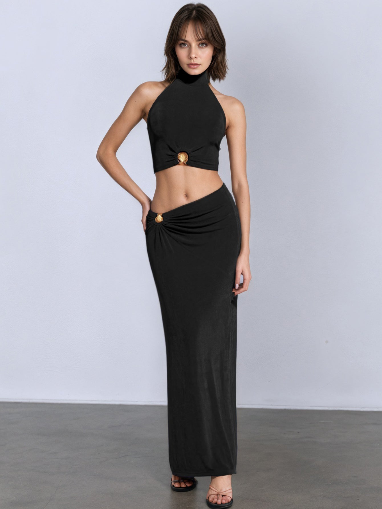 Twist Front Button Detail Midi Skirt