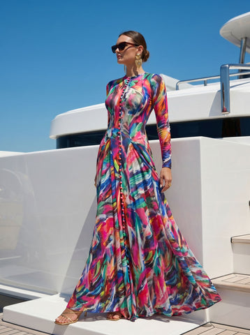 Vibrant Abstract Print Button Down Dress