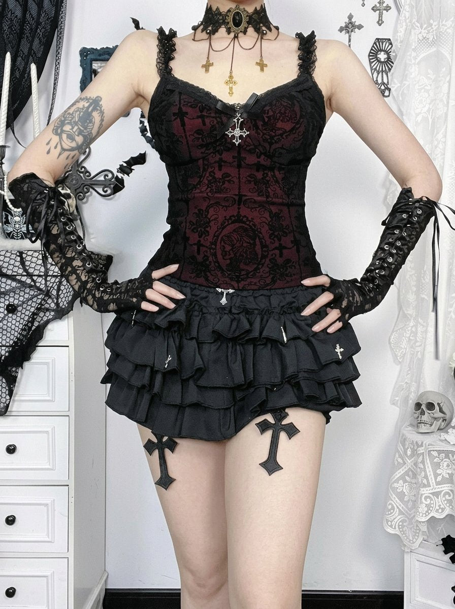 Gothic Lace Print Corset Tank Top