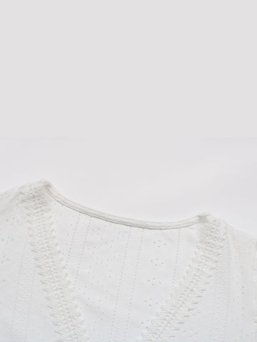 Lace-Trimmed V Neck Classic Blouse