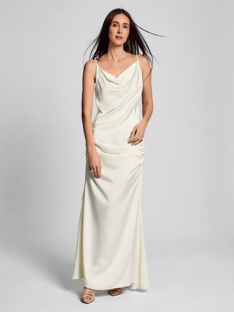 SAÏA Draped Mermaid-Hem Elegant Midi Skirt-White
