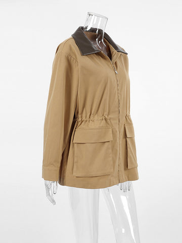 Oversized Contrast Collar Utility Trench Coat