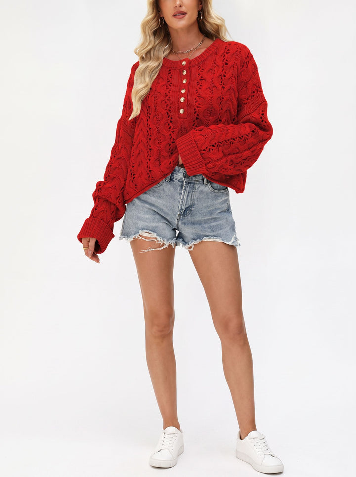 Cozy Button Cable Knit Sweater