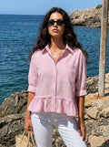 Pink Gingham Peplum Button Down Shirt