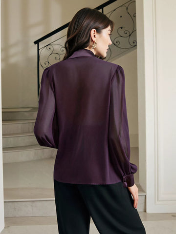 Elegant Pleated Sheer Chiffon Blouse