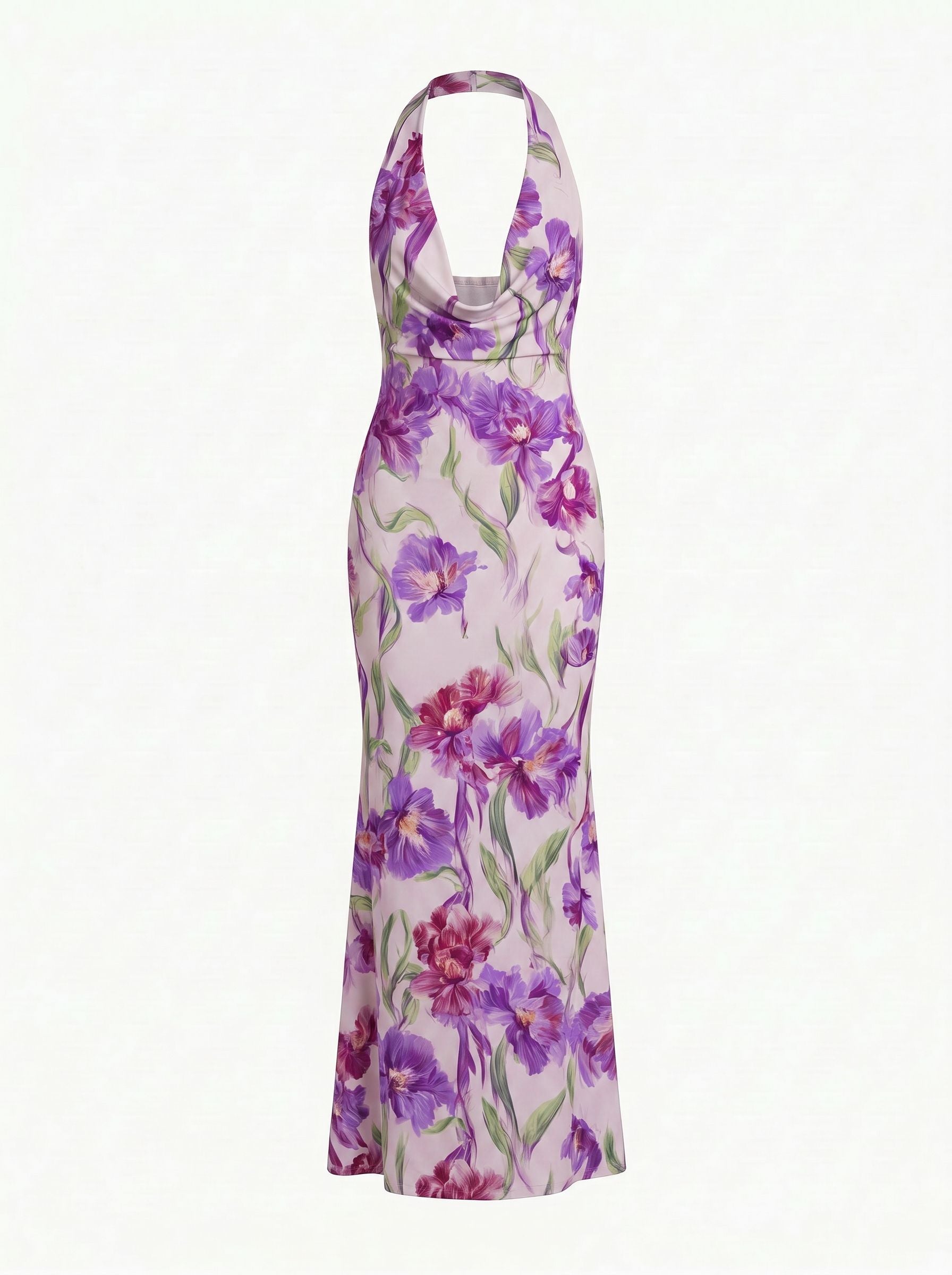 LILA Floral Print Cowl Neck Bodycon Midi Dress