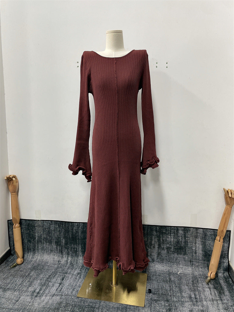Flared Sleeve Ribbed Knit Dress
