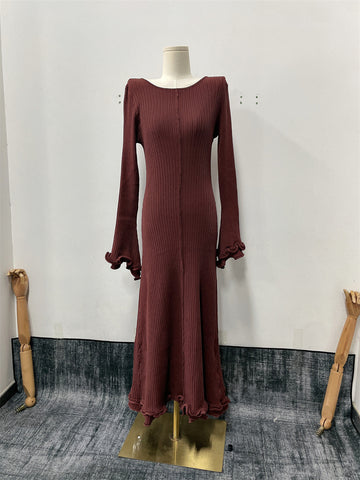Flared Sleeve Ribbed Knit Dress