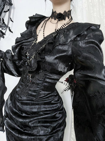 Gothic Ruffle Flare Sleeve Blouse