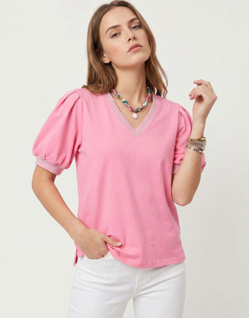 Puff Sleeve V Neck Romantic T-Shirt