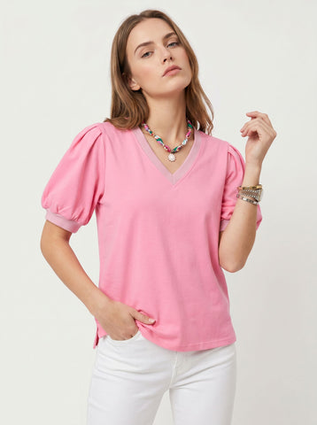 Puff Sleeve V Neck Romantic T-Shirt
