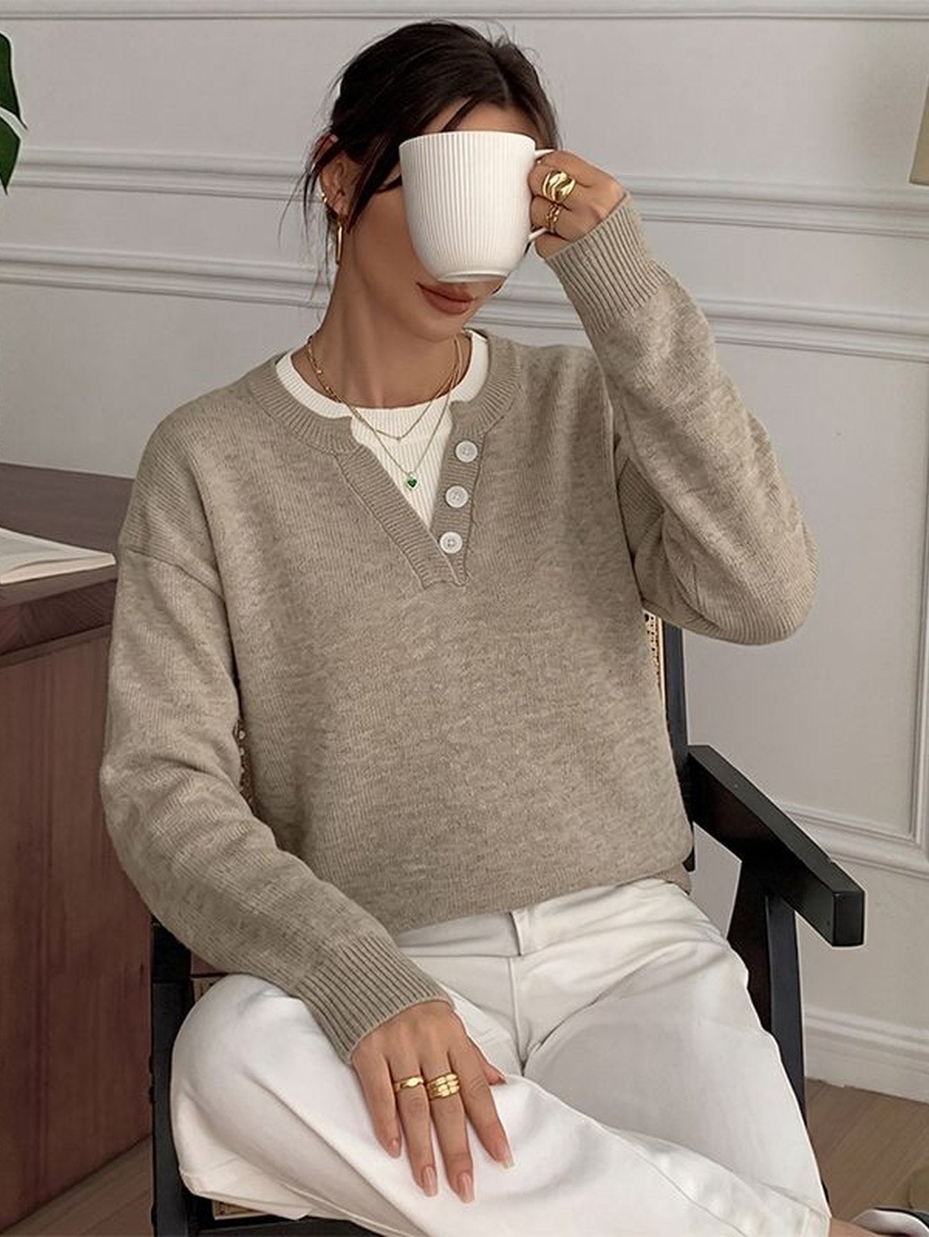 Cozy Button Placket Knit Sweater
