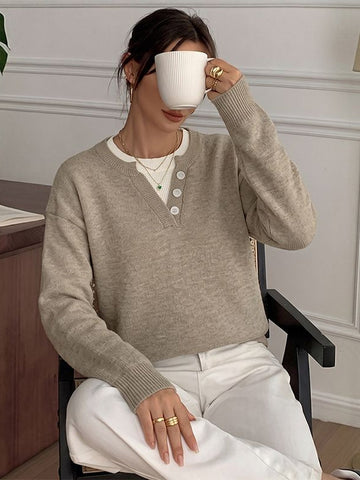 Cozy Button Placket Knit Sweater