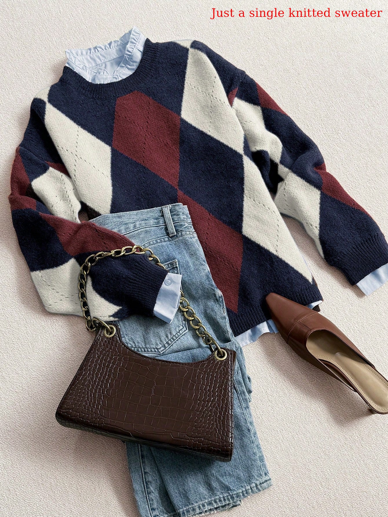 Cozy Oversized Argyle Knitted Sweater
