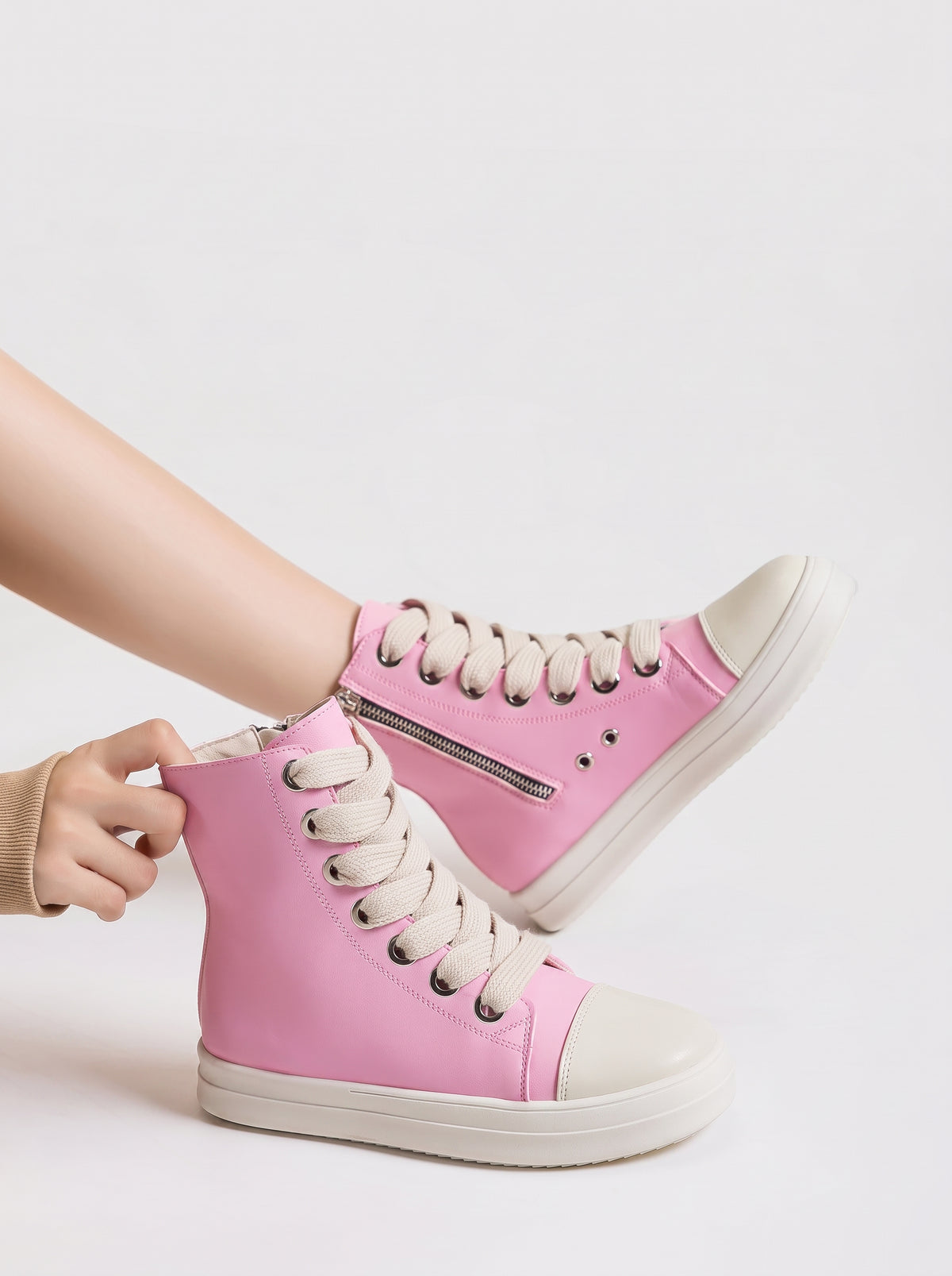 Pink High Top Zipper Sweet Sneakers
