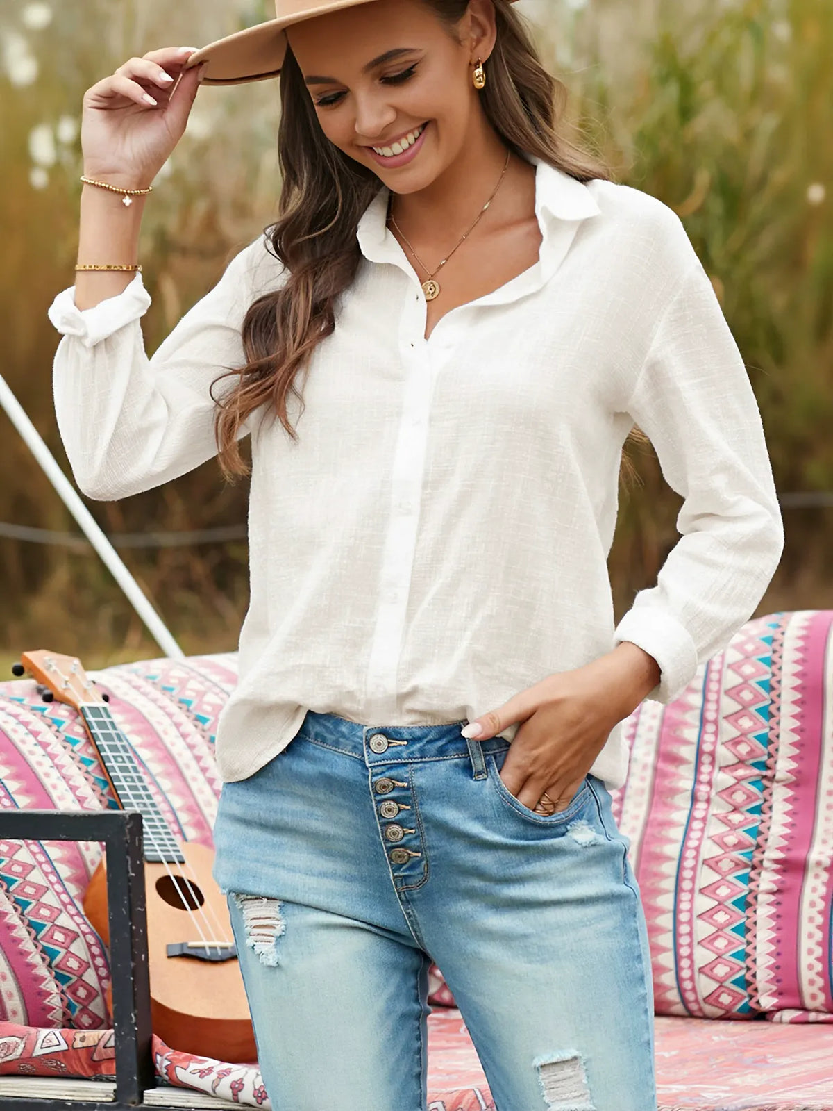 Casual Lightweight Linen Blend Button Shirt
