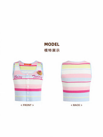 Cute Striped Button Up Knit Tank