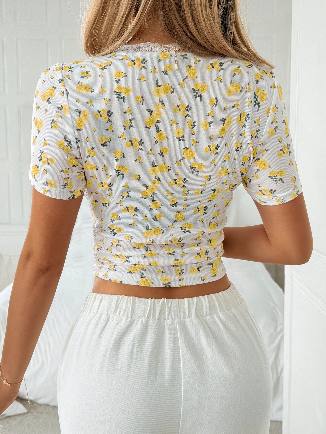 Floral Print Square Neck T-Shirt
