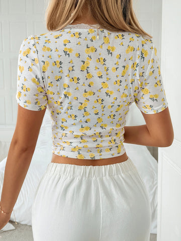 Floral Print Square Neck T-Shirt