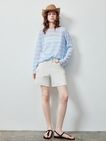 Sheer Lightweight Striped Knit Sweater