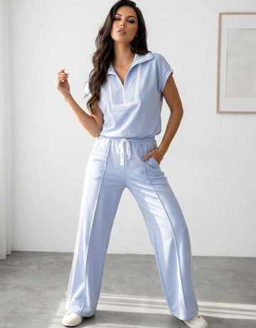 Lace Trim Zip Up Pant Set