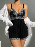 Floral Lace Trim Cami Pajama Set