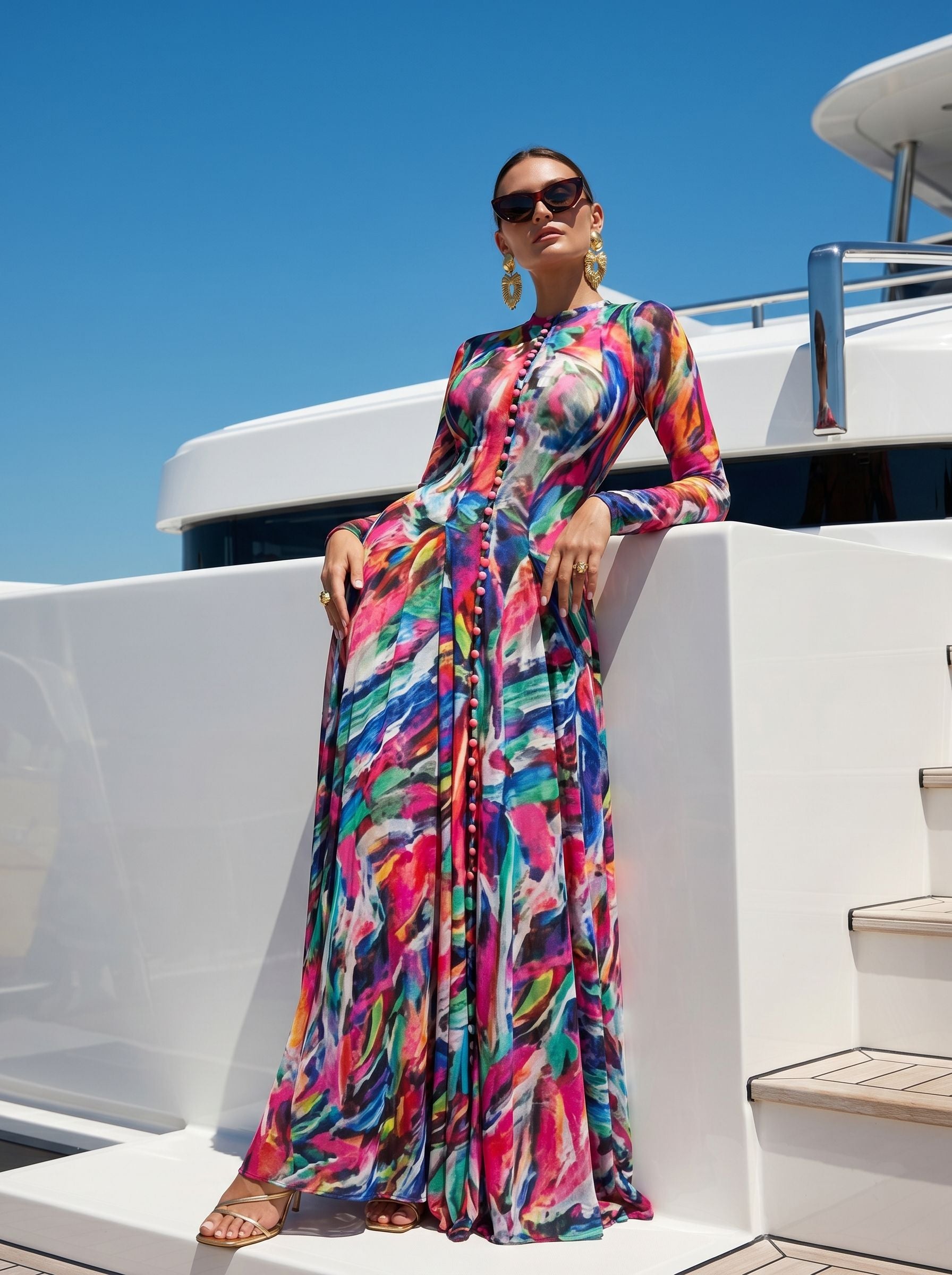 Vibrant Abstract Print Button Down Dress
