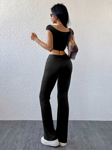 Boat Neck Slim Fit Simple Pant Set