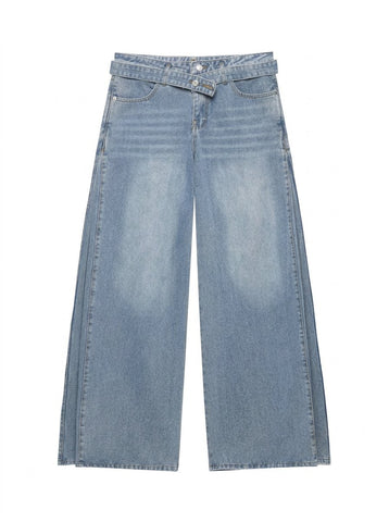 Crossover Waist Wide Leg Jeans
