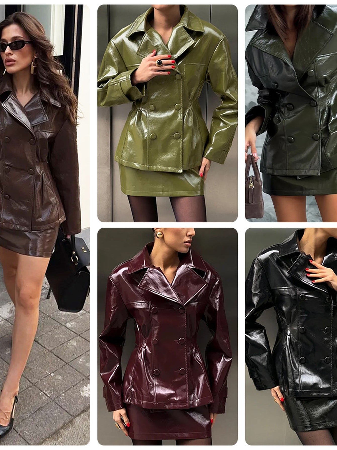 Glossy Faux Leather Skirt Set