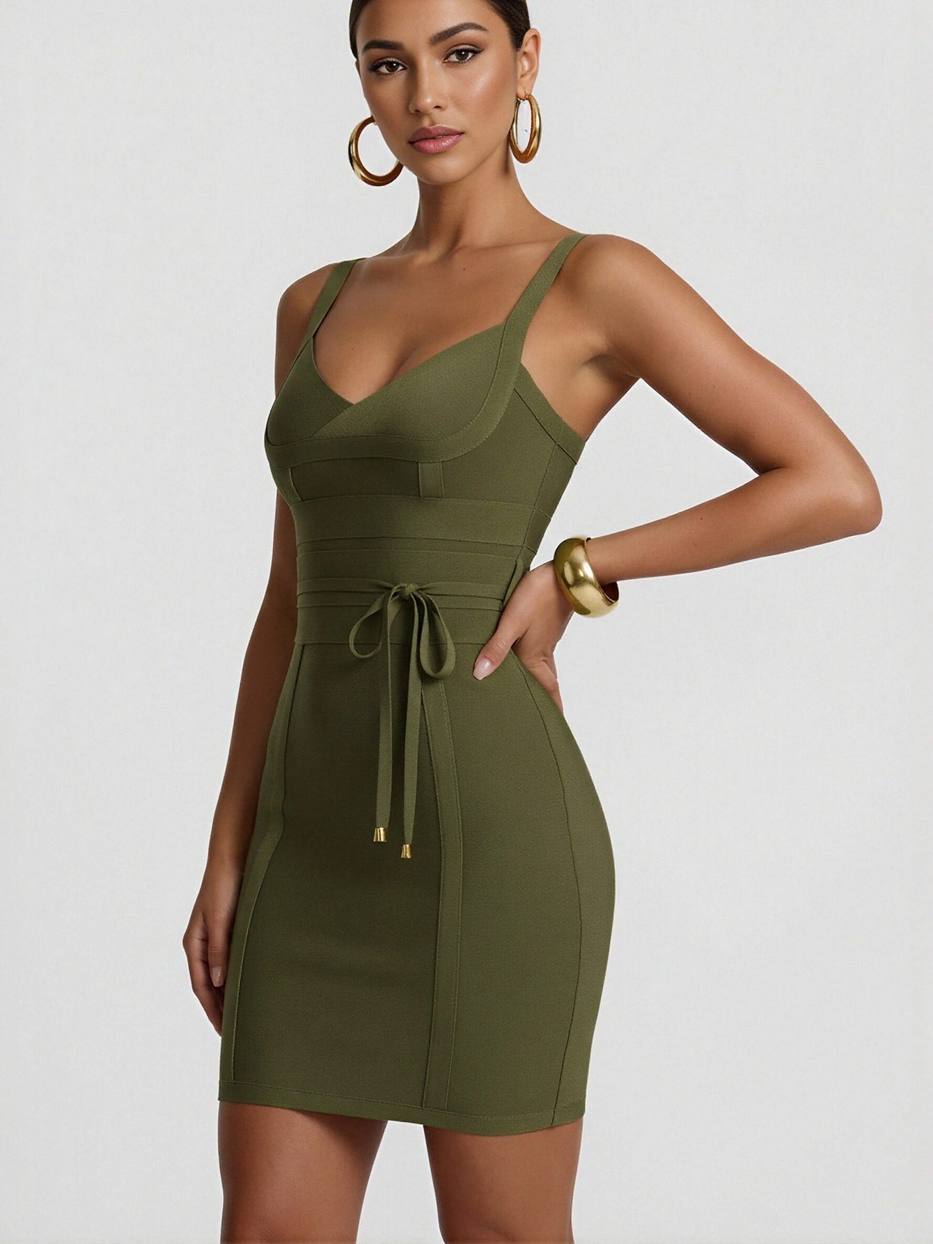 Cross-Front Tie-Waist Slim-Fit Elegant Mini Dress-Dusty Rose