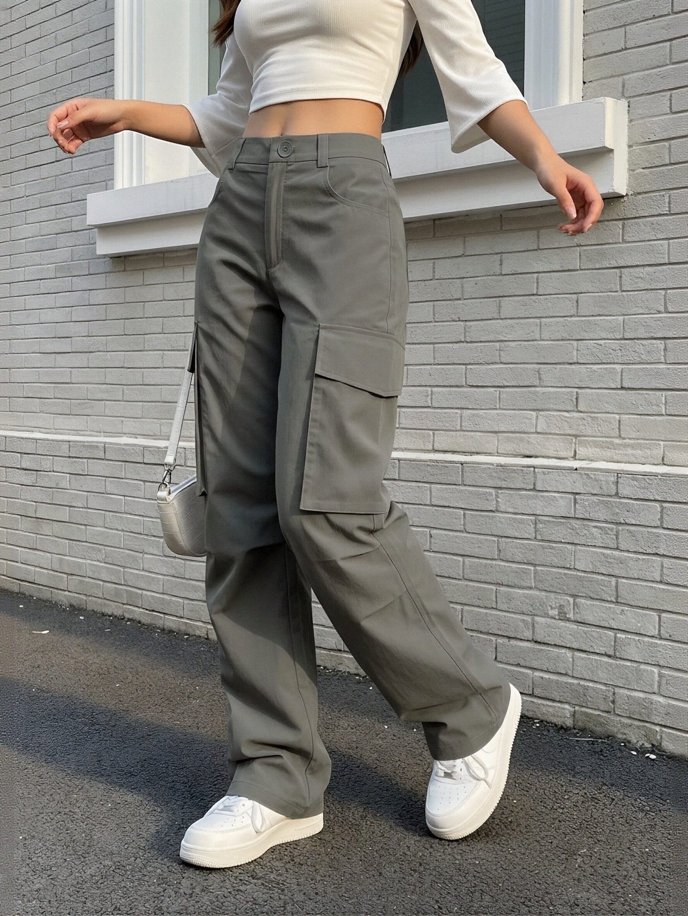 Wide-Leg Multi-Pocket Utility Urban Pants-Multicolor