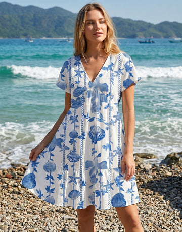 EVA Floral Print V Neck Tiered Babydoll Mini Dress