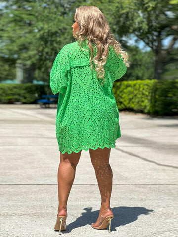 Green Eyelet Button Down Shirt