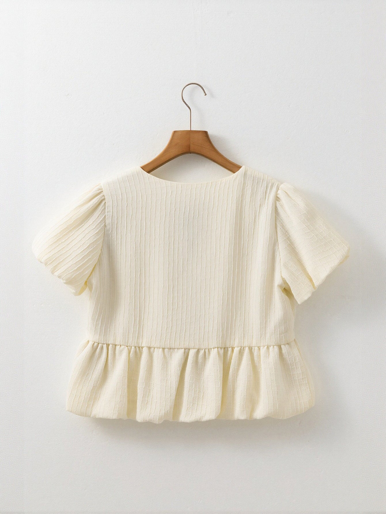 Bow Tie Puff Sleeve Peplum Blouse