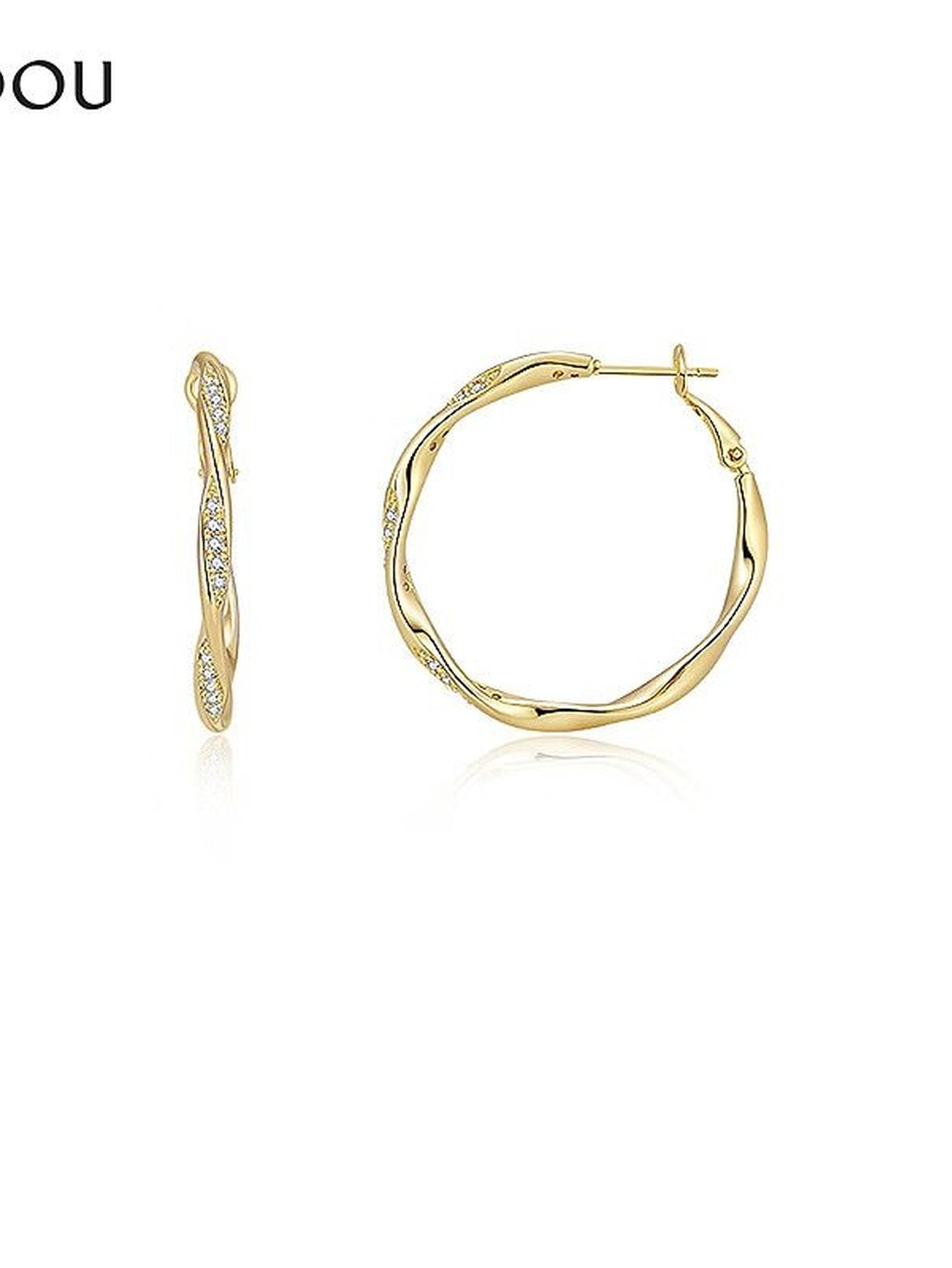 Twisted Gold Pave Hoop Earrings