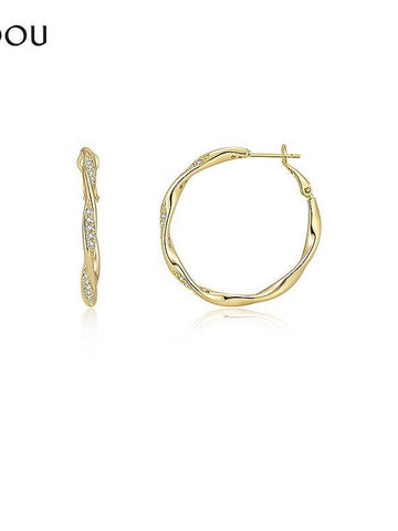 Twisted Gold Pave Hoop Earrings