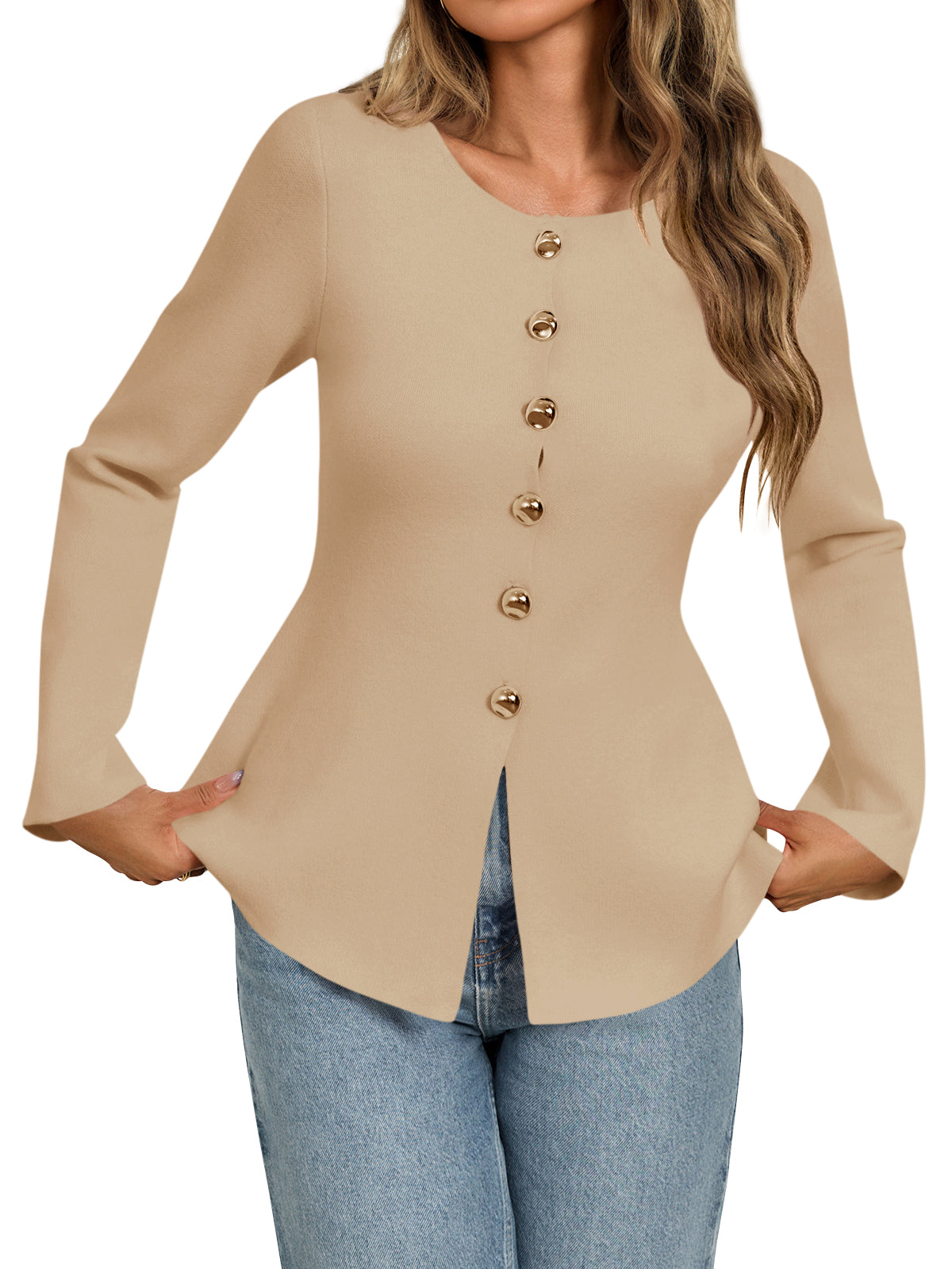 Elegant Gold Button Knit Jacket